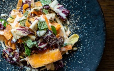 Shaved Squash Salad with Red Belly Black Cumin Honey Vinaigrette