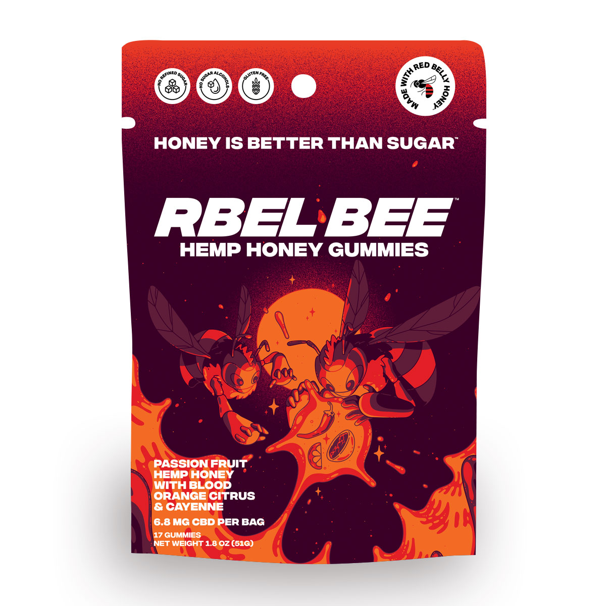 Rbel Bee CBD Honey Gummies, Passion Fruit Blood Orange Cayenne, 3 pack