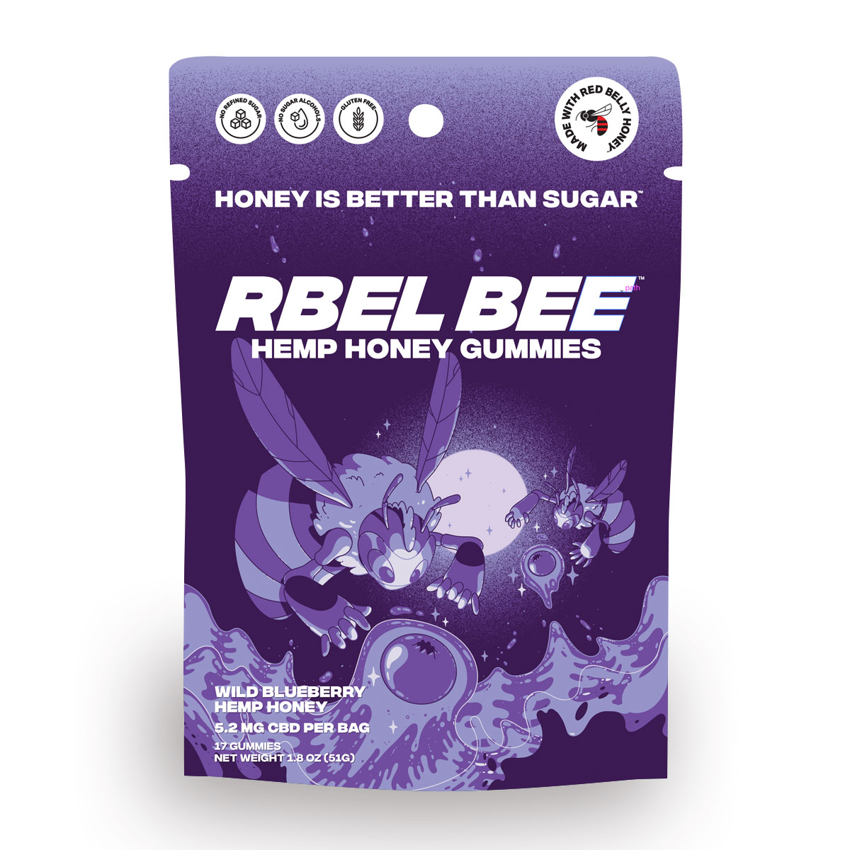 Rbel Bee CBD Honey Gummies, Wild Blueberry single pack