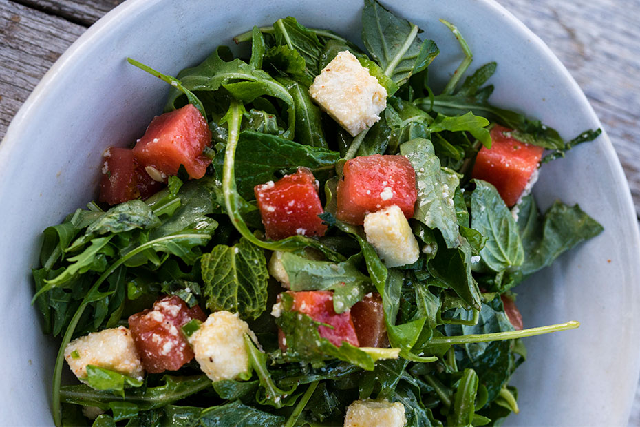 Grilled Watermelon Salad with Red Belly Honey Vinaigrette